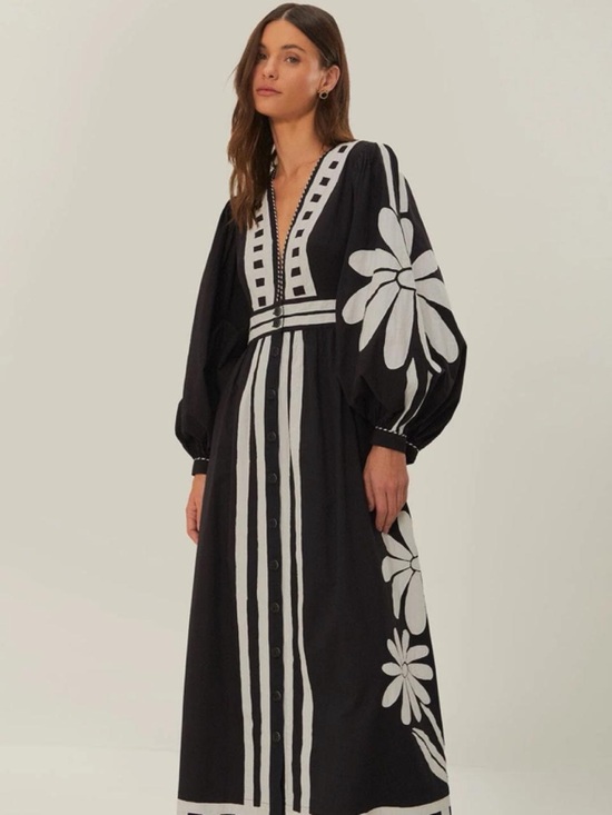 FARM Rio Dresses & Skirts - NWT FARM RIO Black Nature Buttoned Maxi Dress